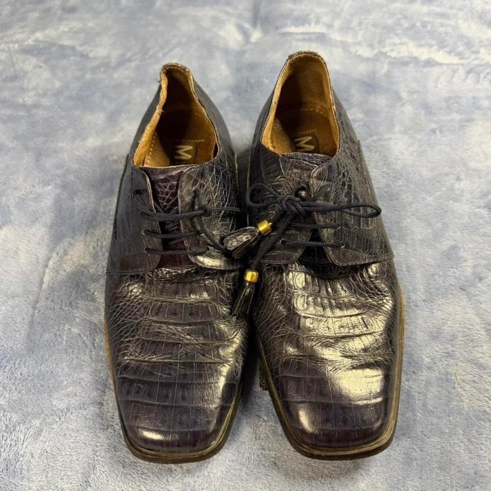 Marco Vicci Baby blue leather lace up dress shoes with gold accents men size 9